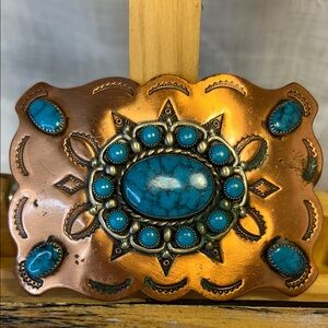 Bell Trading Co. vintage copper turquoise belt buckle made